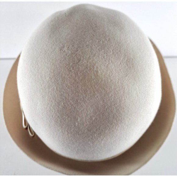 Women's Vintage Adolfo Realites Hat Bowler White Felt Striped Rainbow Brim Bow S - Picture 6 of 10